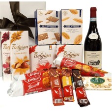 Köstliches belgisches Geschenkpaket mit italienischem Rotwein