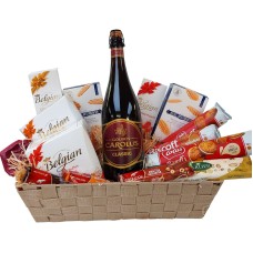 Geschenkkorb, belgisches Bier mit belgischen Süßigkeiten