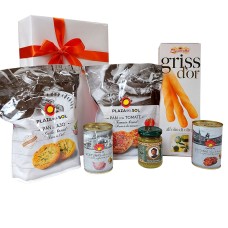 Geschenkpaket mit italienischen und spanischen Snacks