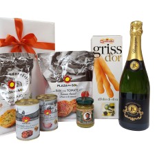 Geschenk mit italienischen und spanischen Snacks UND Champagner