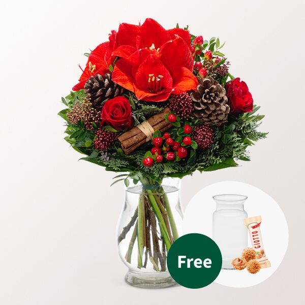 Blumenstrauß Winterlust mit Vase und 2 Ferrero Rocher
