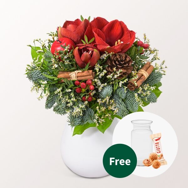 Blumenstrauß Winterstimmung mit Vase und 2 Ferrero Rocher