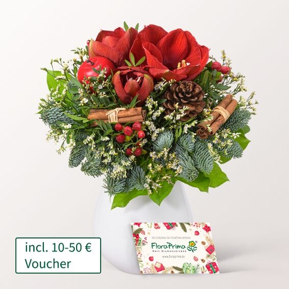 Blumenstrauß Winterstimmung mit Gutschein, Vase und 3 Ferrero Giotto