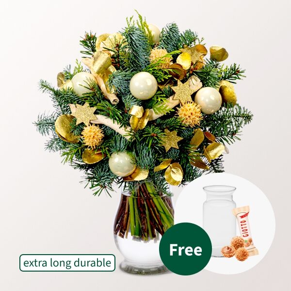 Winterstrauß Sternschnuppe mit Vase und 2 Ferrero Rocher