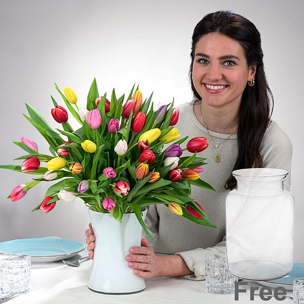 40 Tulpen im Bund mit Premium-Vase