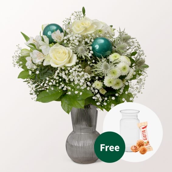 Blumenstrauß Sternstunde mit Vase & 3 Ferrero Giotto