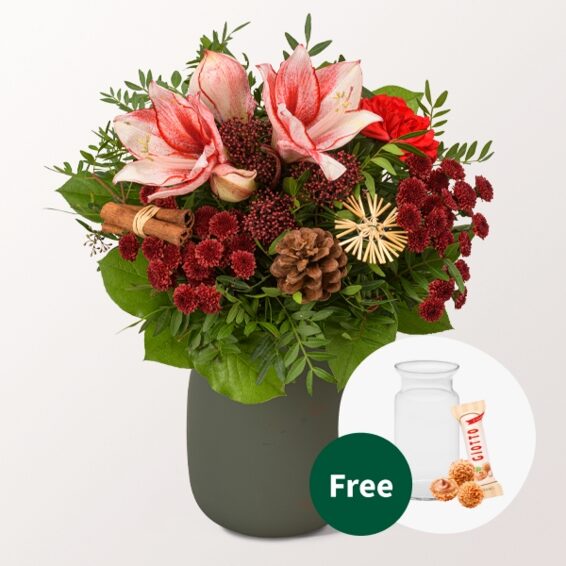 Blumenstrauß Wintermelodie mit Vase & 3 Ferrero Giotto