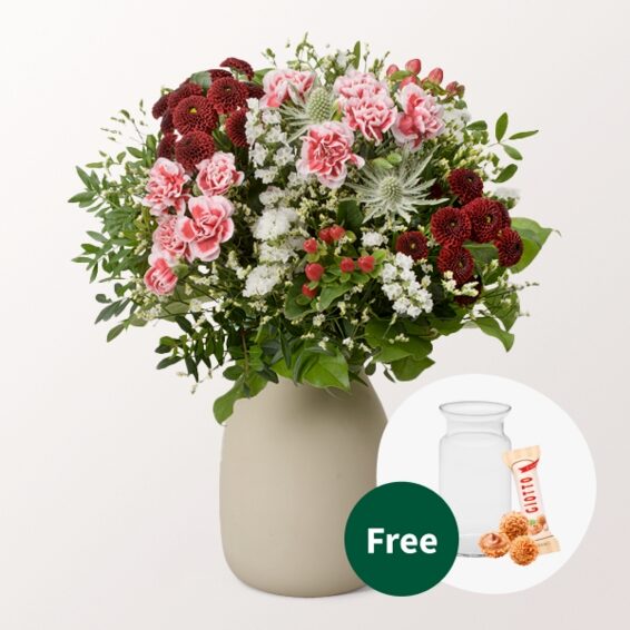 Blumenstrauß Winterlichtung mit Vase & 3 Ferrero Giotto