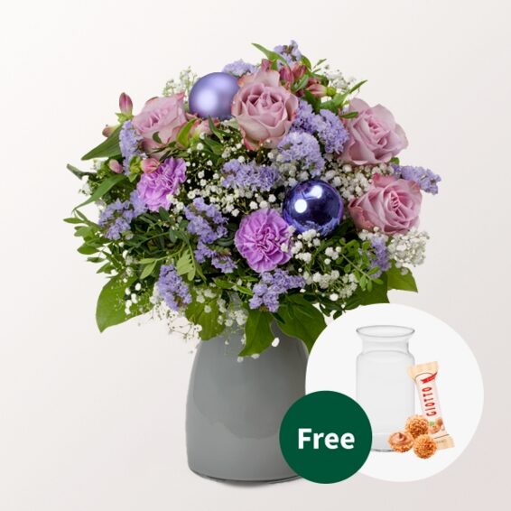 Blumenstrauß Winterhauch mit Vase & 3 Ferrero Giotto