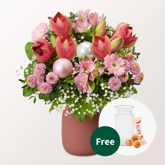 Blumenstrauß Winterspiel mit Vase & 3 Ferrero Giotto