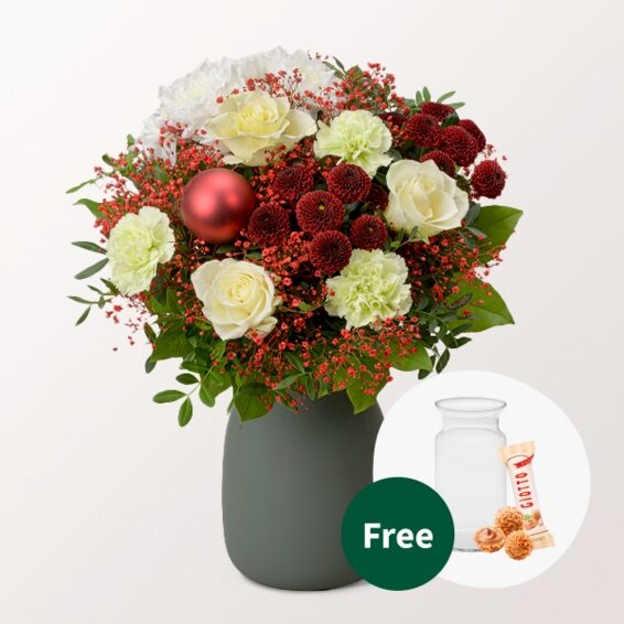 Blumenstrauß Winterzeit mit Vase & 3 Ferrero Giotto