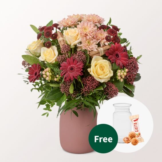 Blumenstrauß Sterntaler mit Vase & 3 Ferrero Giotto