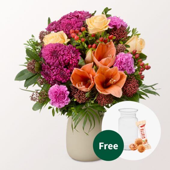 Blumenstrauß Weihnachtsduft mit Vase & 3 Ferrero Giotto
