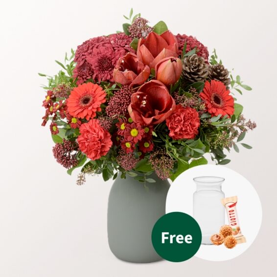 Blumenstrauß Winterlaune mit Vase & 3 Ferrero Giotto