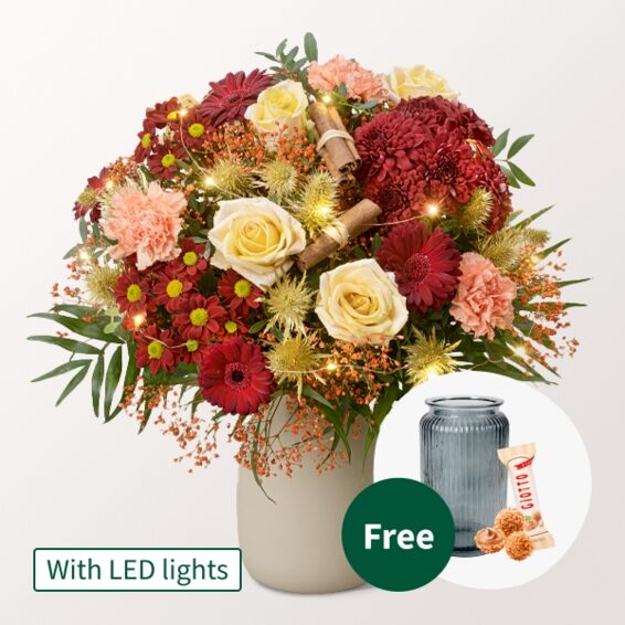 Premium Bouquet Weihnachtszauber mit Premium Vase & 3 Ferrero Giotto