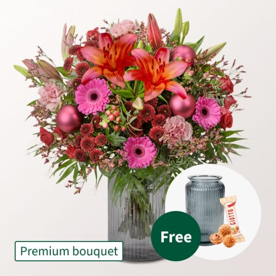 Premium-Strauß Winterglöckchen mit Premium-Vase & 3 Ferrero Giotto