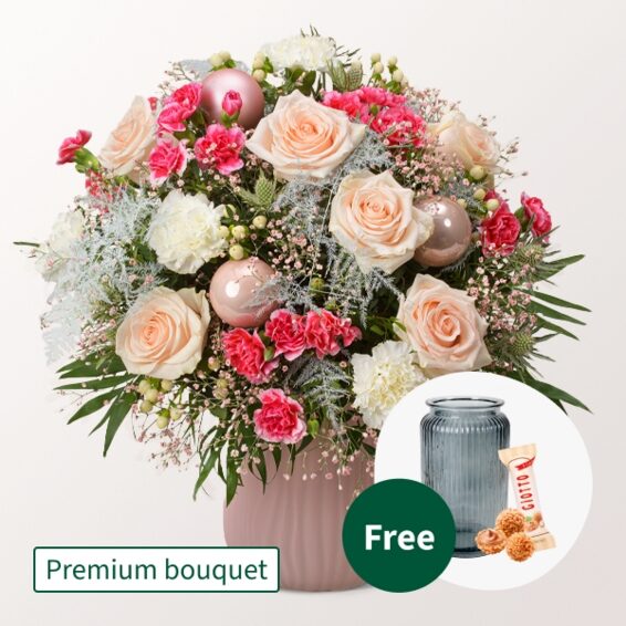 Premium-Bouquet Oh du fröhliche mit Premium-Vase & 3 Ferrero Giotto