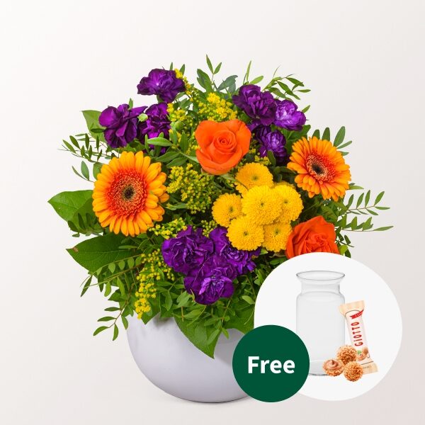 Blumenstrauß Goldener Herbst mit Vase &amp; 3 Ferrero Giotto