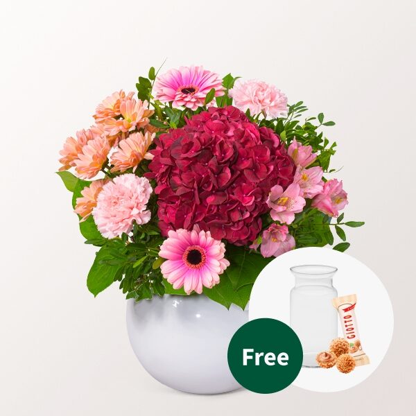 Blumenstrauß Herbstfrische mit Vase &amp; 3 Ferrero Giotto