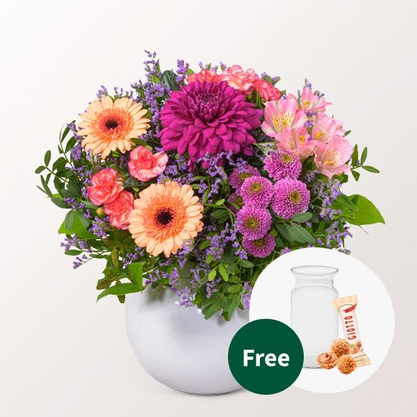 Blumenstrauß Herbstzauber mit Vase &amp; 3 Ferrero Giotto