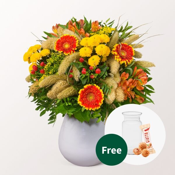 Blumenstrauß Landpartie mit Vase &amp; 3 Ferrero Giotto
