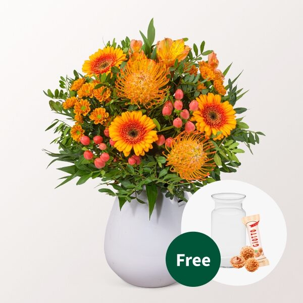 Blumenstrauß Herbsttraum mit Vase &amp; 3 Ferrero Giotto