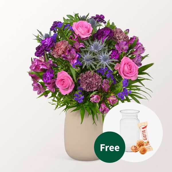 Blumenstrauß Blütenstar mit Vase &amp; 3 Ferrero Giotto
