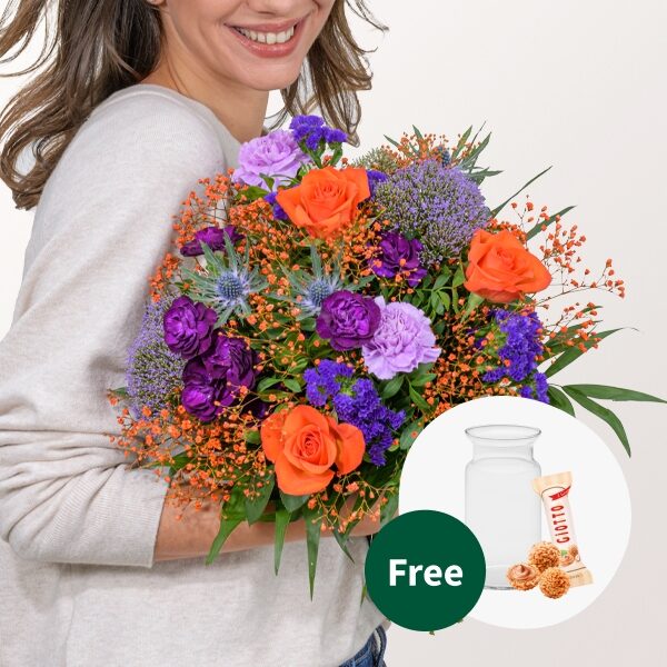 Blumenstrauß Lebenslust mit Vase &amp; 3 Ferrero Giotto
