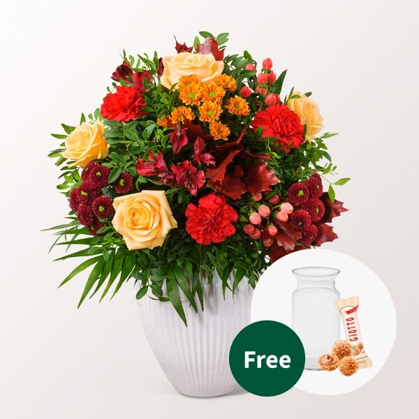 Blumenstrauß Danke mit Vase &amp; 3 Ferrero Giotto