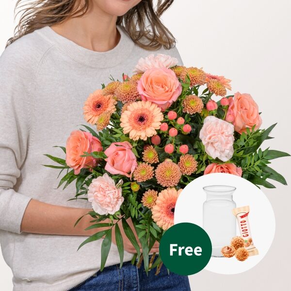 Blumenstrauß Herbstbrise mit Vase &amp; 3 Ferrero Giotto
