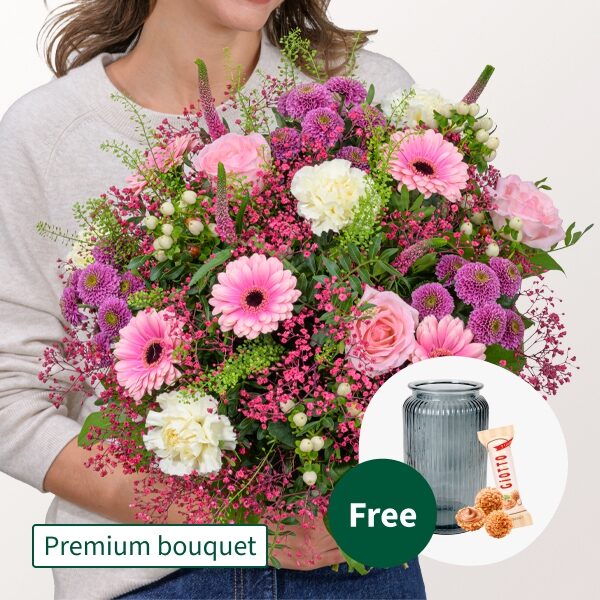 Premium Blumenstrauß Herbstkind mit Premium Vase &amp; 3 Ferrero Giotto