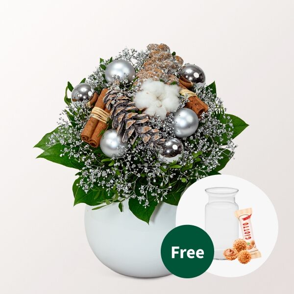 Blumenstrauß Stechpalme mit Vase &amp; 3 Ferrero Giotto
