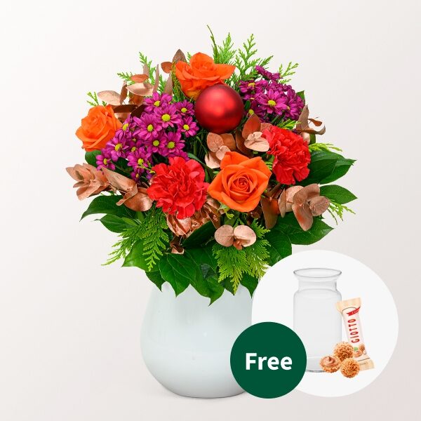 Blumenstrauß Wintergedicht mit Vase &amp; 3 Ferrero Giotto