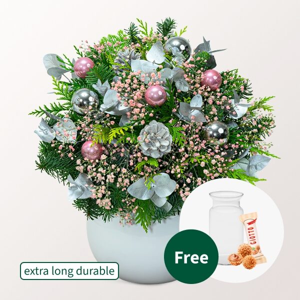 Blumenstrauß Winterglanz mit Vase &amp; 3 Ferrero Giotto