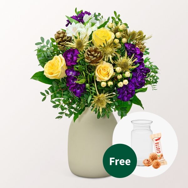 Blumenstrauß Winterzeit mit Vase &amp; 3 Ferrero Giotto