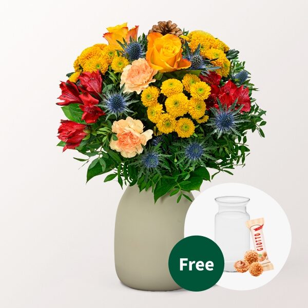 Blumenstrauß Winterlichtung mit Vase &amp; 3 Ferrero Giotto