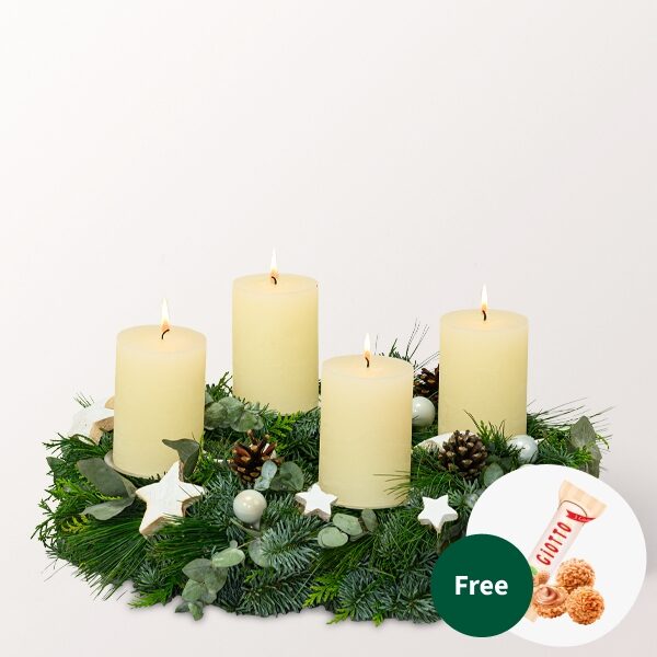 Kranz glänzend weiß (Ø 35 cm) mit 3 Ferrero Giotto