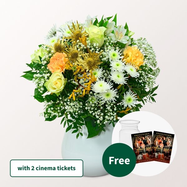Blumenstrauß Goldschimmer mit 2 Kinokarten &amp; Vase