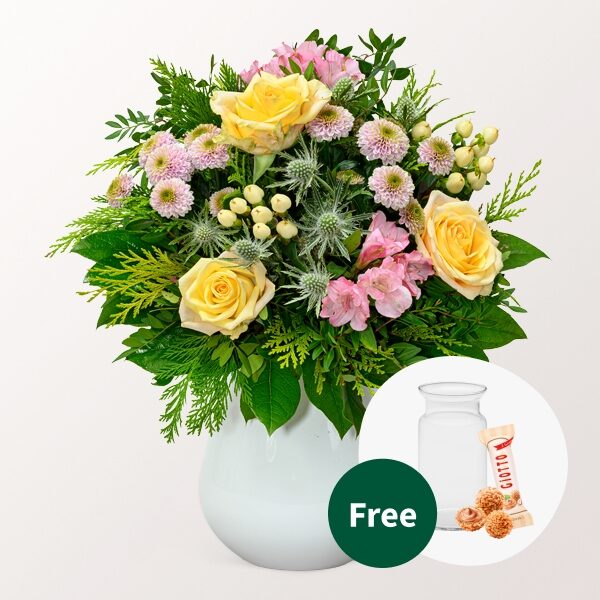 Blumenstrauß Winterkind mit Vase &amp; 3 Ferrero Giotto