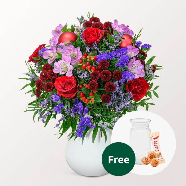 Blumenstrauß Winterlicht mit Vase &amp; 3 Ferrero Giotto