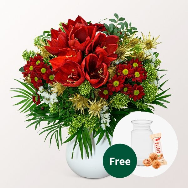 Blumenstrauß Winterromanze mit Vase &amp; 3 Ferrero Giotto