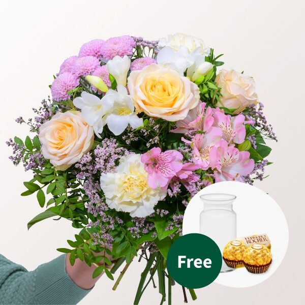 Blumenstrauß Frühlingsgrub mit Vase &amp; 2 Ferrero Rocher