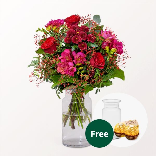 Blumenstrauß Liebesbrise mit Vase &amp; 2 Ferrero Rocher