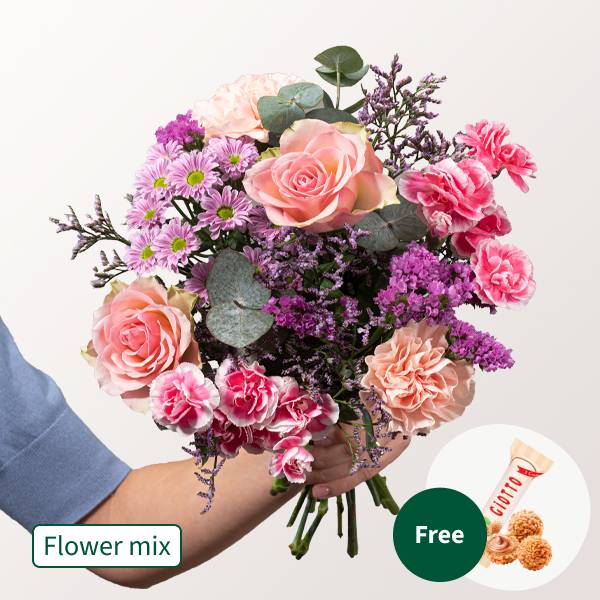 Blumenmix Muttertagsgruß mit 3 Ferrero Giotto