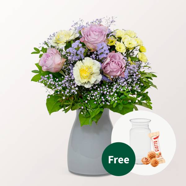 Blumenstrauß Glückspost mit Vase &amp; 3 Ferrero Giotto