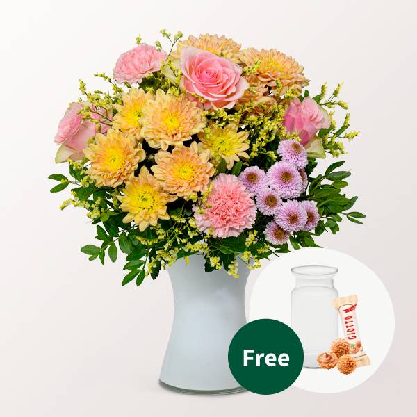 Blumenstrauß Poesie mit Vase &amp; 3 Ferrero Giotto