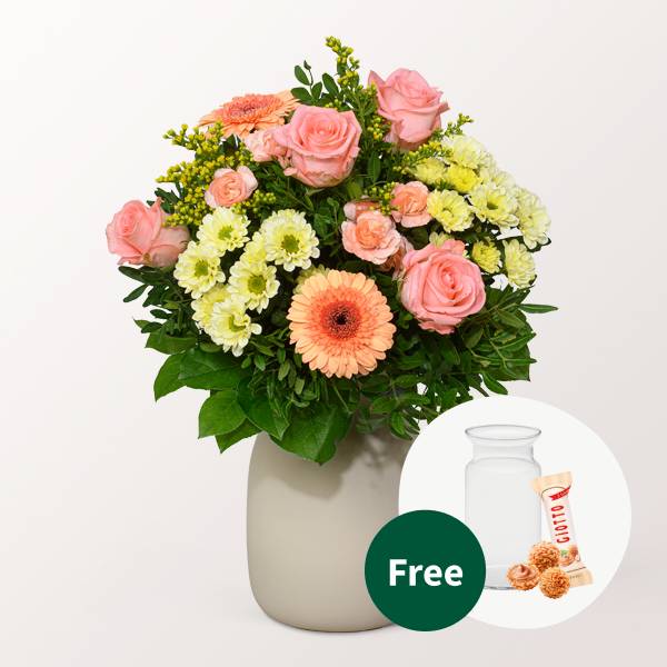 Blumenstrauß Zarte Gruße mit Vase &amp; 3 Ferrero Giotto