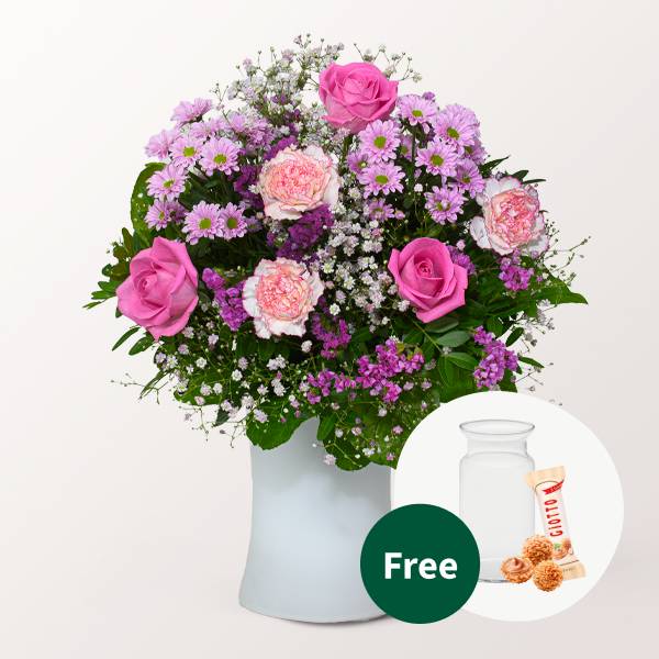 Blumenstrauß Pures Gluck mit Vase &amp; 3 Ferrero Giotto