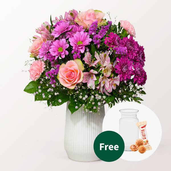 Blumenstrauß Muttertagszauber mit Vase &amp; 3 Ferrero Giotto