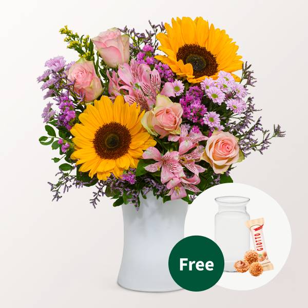 Blumenstrauß Fabelhaft mit Vase &amp; 3 Ferrero Giotto